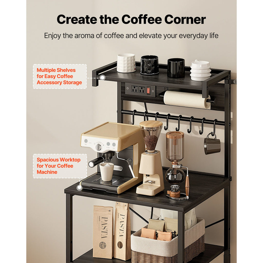 Kitchen Baker’s Rack with Adjustable Shelves and Power Access