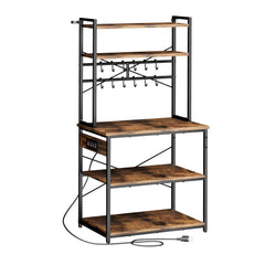 Kitchen Bakers Rack with Power Outlet and Adjustable Shelves