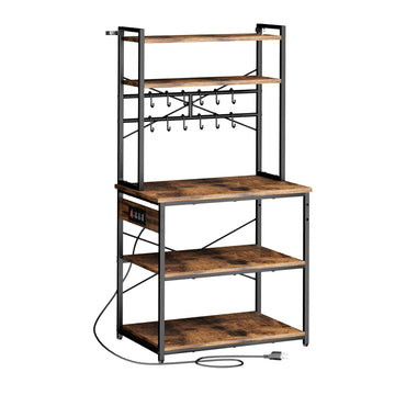 Kitchen Bakers Rack with Power Outlet and Adjustable Shelves