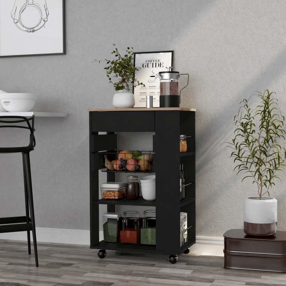 Kitchen Cart with Drawer and Shelves for Organized Storage
