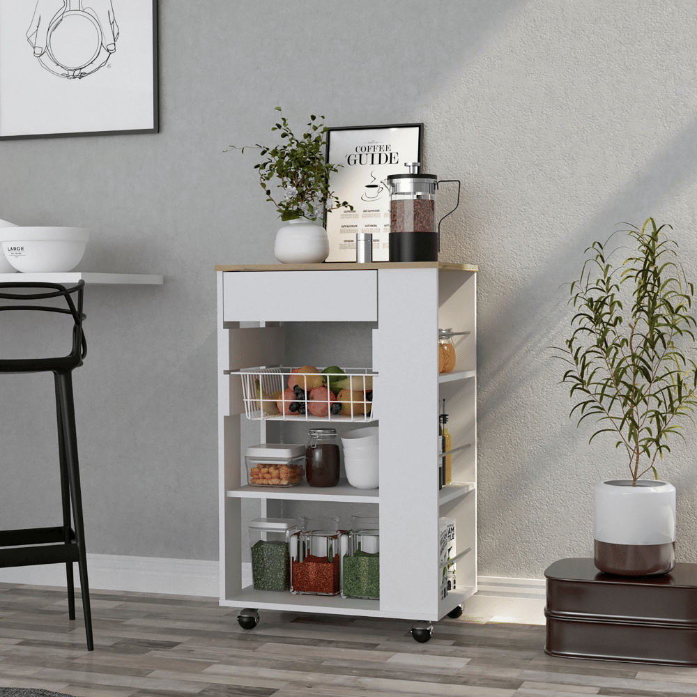 Kitchen Cart with Storage Drawer and Shelves