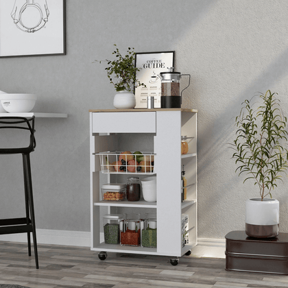 Kitchen Cart with Storage Drawer and Shelves