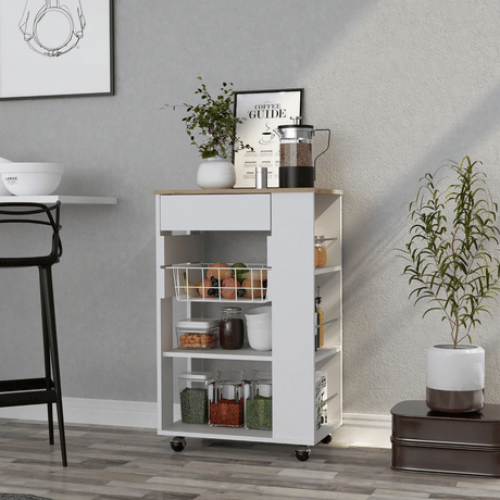 Kitchen Cart with Storage Drawer and Shelves