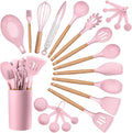 Complete 23-Piece Silicone Kitchen Utensils Set with Holder – Pink