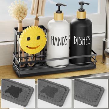 Complete Kitchen Soap Dispenser Set with Quick Drain Tray and Sponge Holder