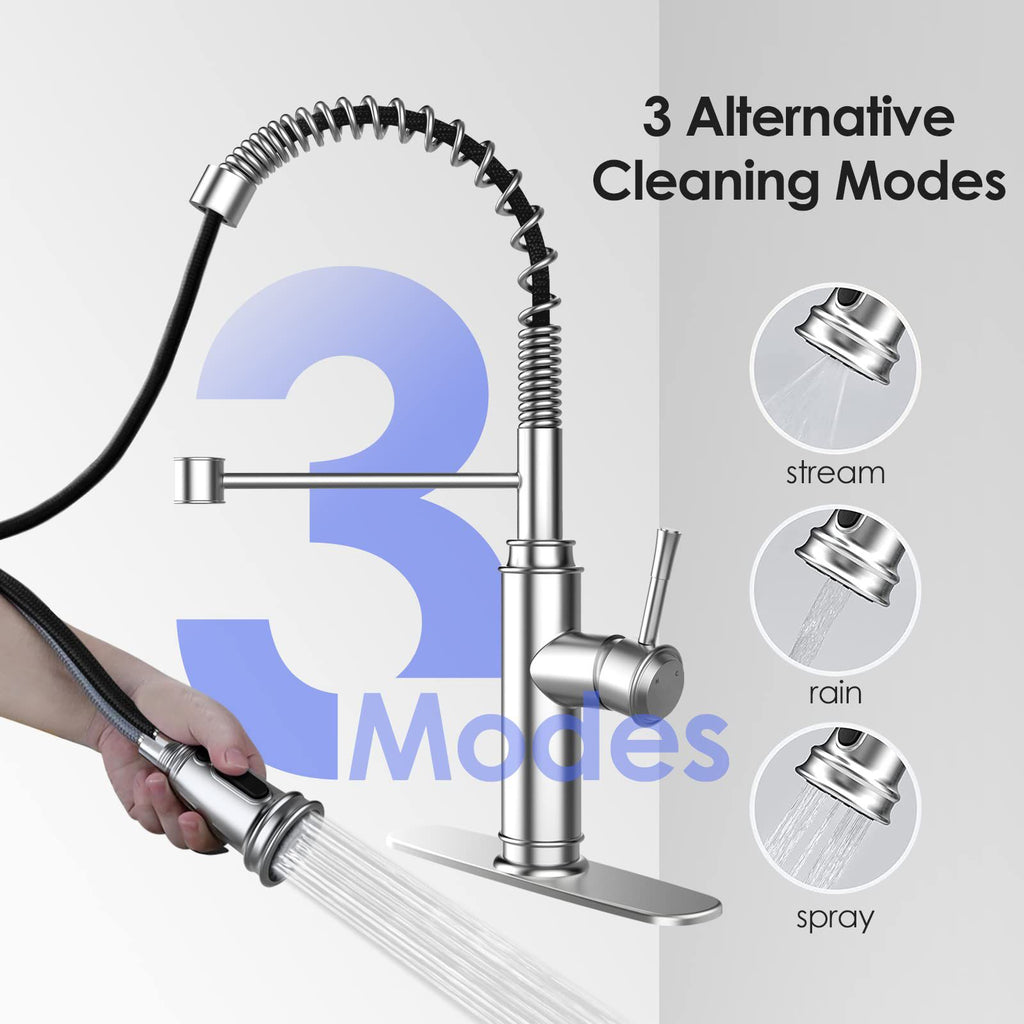 Spring-Style Kitchen Faucet with Pull-Down Sprayer and Three Modes