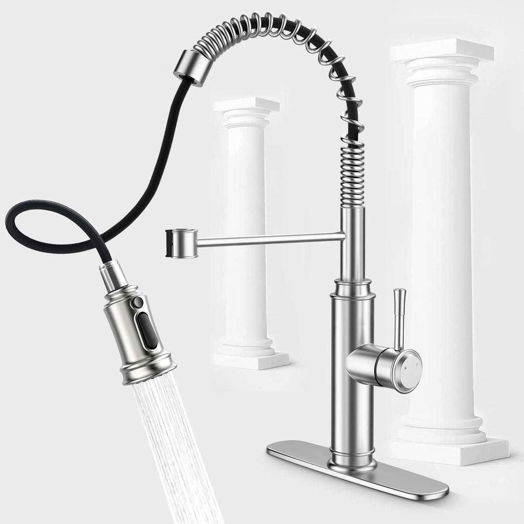 Spring-Style Kitchen Faucet with Pull-Down Sprayer and Three Modes