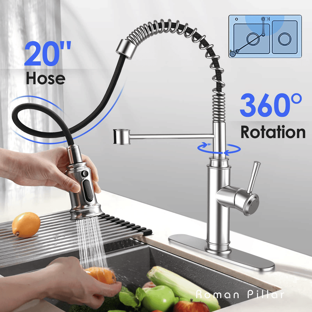 Spring-Style Kitchen Faucet with Pull-Down Sprayer and Three Modes
