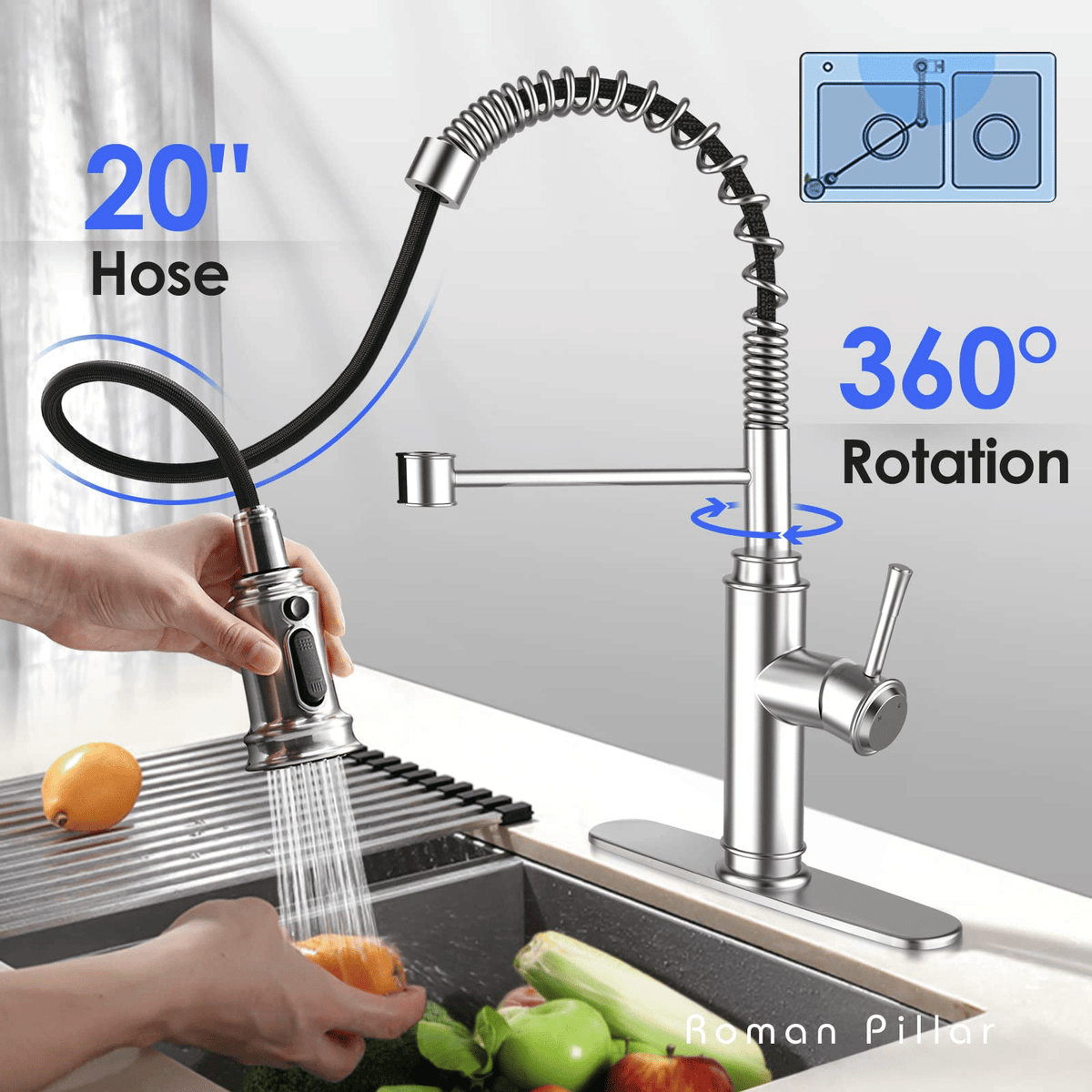Spring-Style Kitchen Faucet with Pull-Down Sprayer and Three Modes