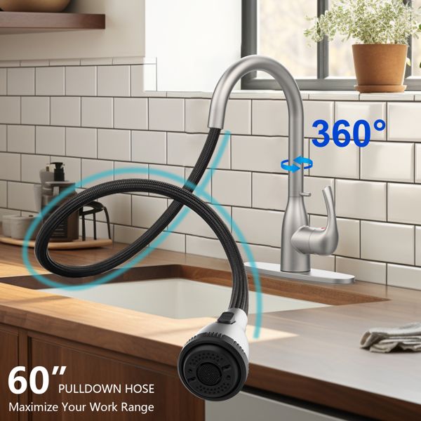 Brushed Nickel Kitchen Faucet with Pull Down Sprayer and 4 Spraying Modes
