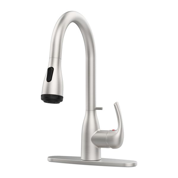 Brushed Nickel Kitchen Faucet with Pull Down Sprayer and 4 Spraying Modes