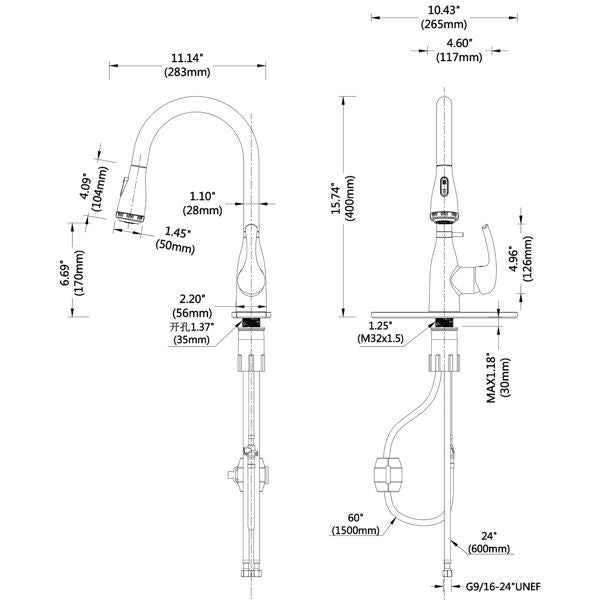 Brushed Nickel Kitchen Faucet with Pull Down Sprayer and 4 Spraying Modes