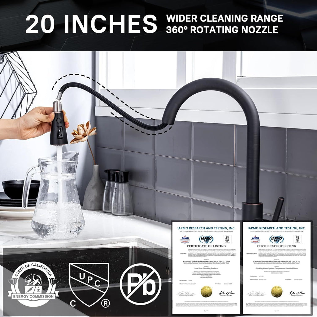 Farmhouse Kitchen Faucet with Pull Down Sprayer - Oil Rubbed Bronze