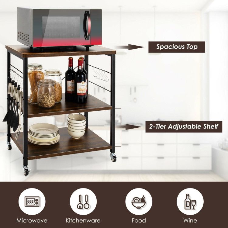 Three-Tier Kitchen Baker's Rack with Utility Hooks