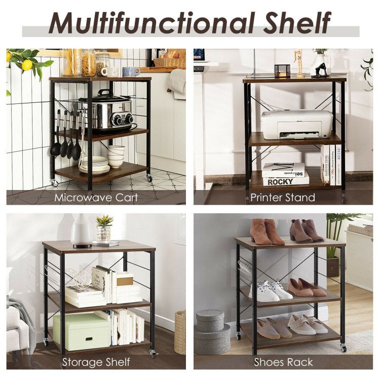 Three-Tier Kitchen Baker's Rack with Utility Hooks