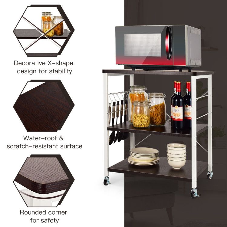 Three-Tier Kitchen Baker's Rack with Utility Hooks