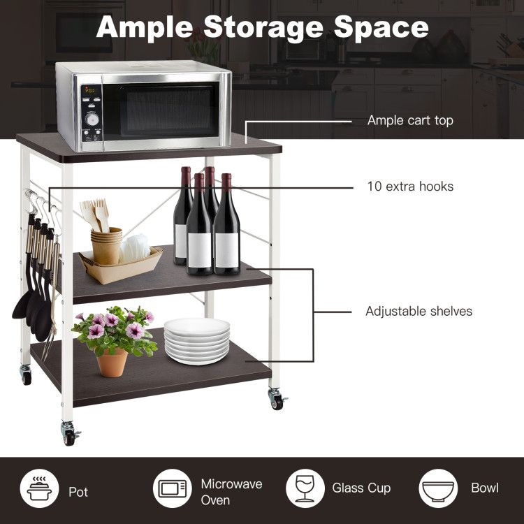 Three-Tier Kitchen Baker's Rack with Utility Hooks