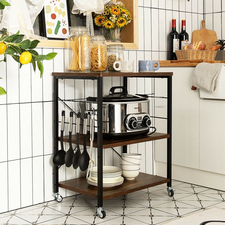 Three-Tier Kitchen Baker's Rack with Utility Hooks