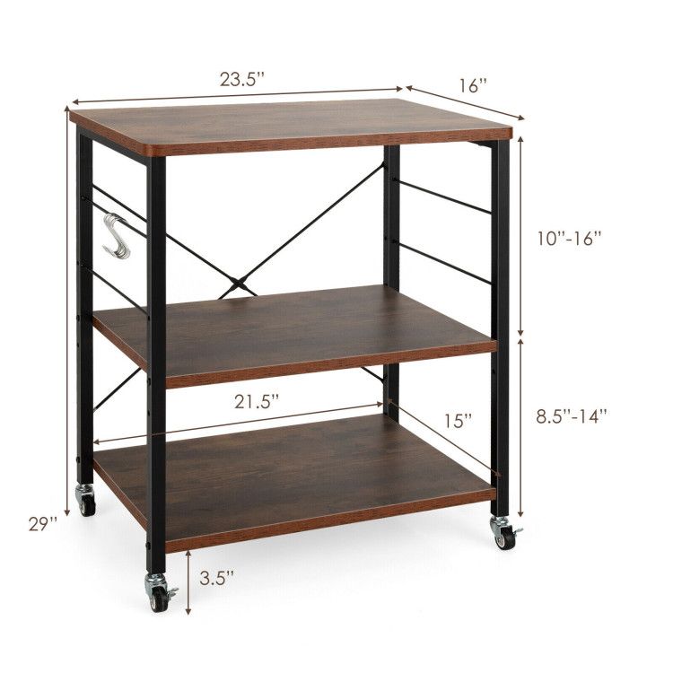 Three-Tier Kitchen Baker's Rack with Utility Hooks
