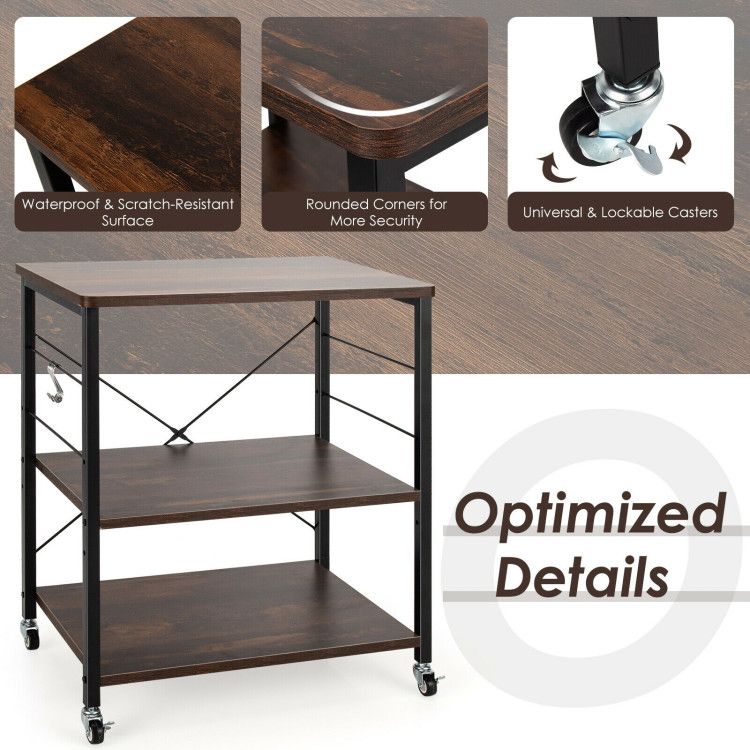 Three-Tier Kitchen Baker's Rack with Utility Hooks