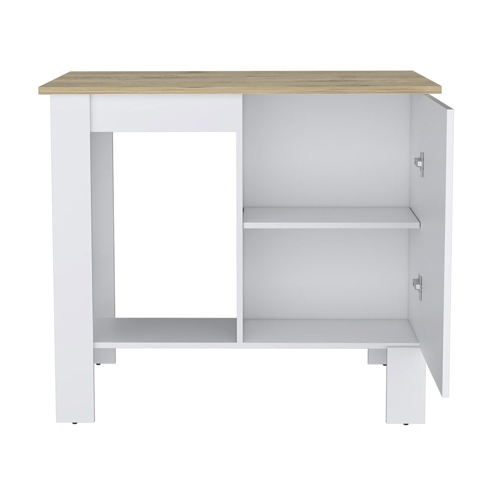 White and Macadamia Kitchen Island with Cabinet Storage