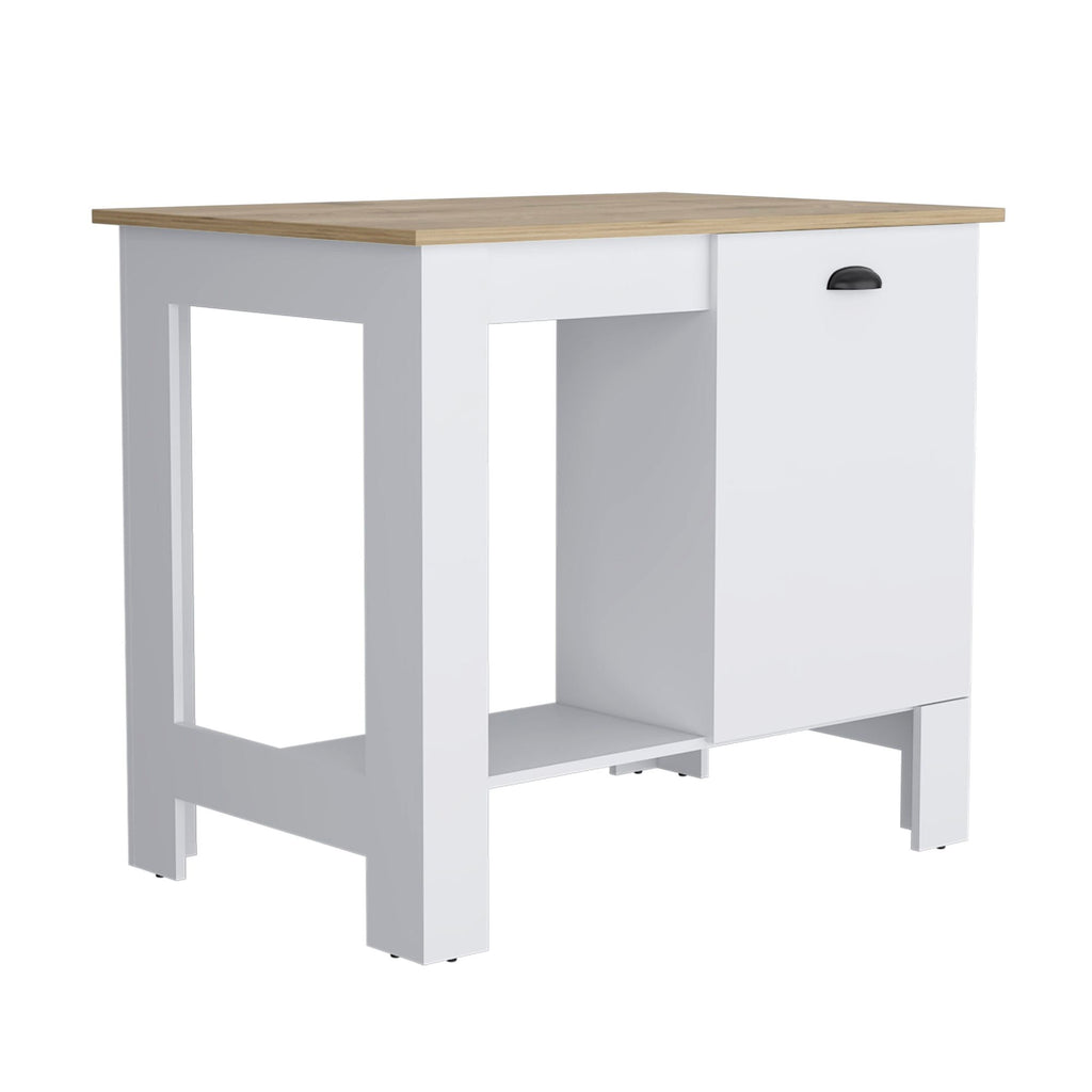 White and Macadamia Kitchen Island with Cabinet Storage