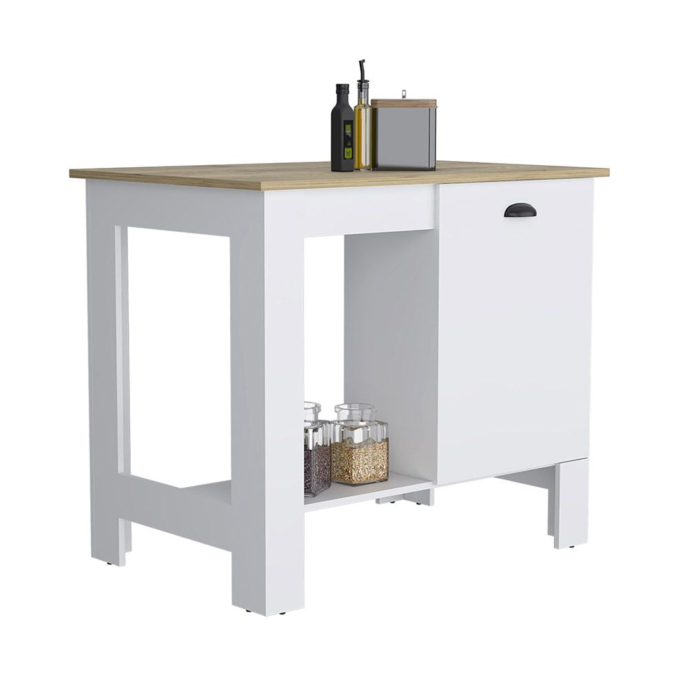 White and Macadamia Kitchen Island with Cabinet Storage