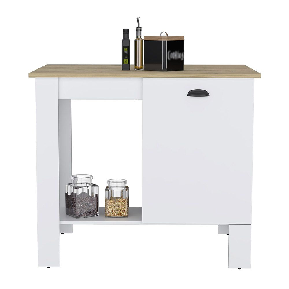 White and Macadamia Kitchen Island with Cabinet Storage