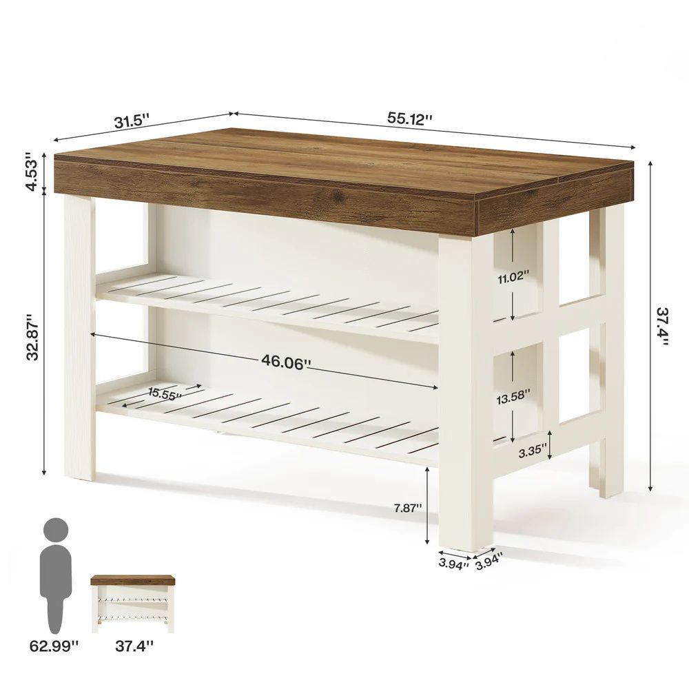 Farmhouse Kitchen Island with Open Shelving and Seating