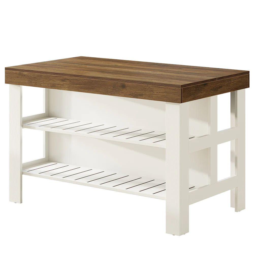 Farmhouse Kitchen Island with Open Shelving and Seating