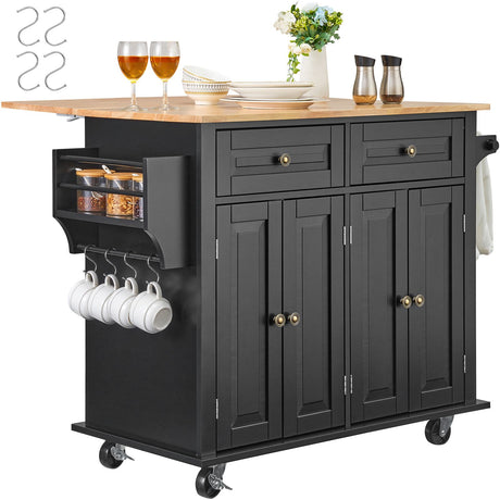 Kitchen Island Cart with Drop Leaf, Spice Rack, and Towel Bar
