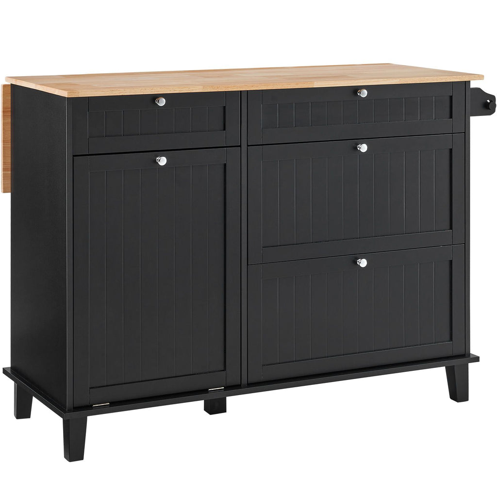 50- Kitchen Island Cart with Trash Cabinet and Drop Leaf