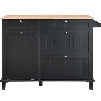 50- Kitchen Island Cart with Trash Cabinet and Drop Leaf