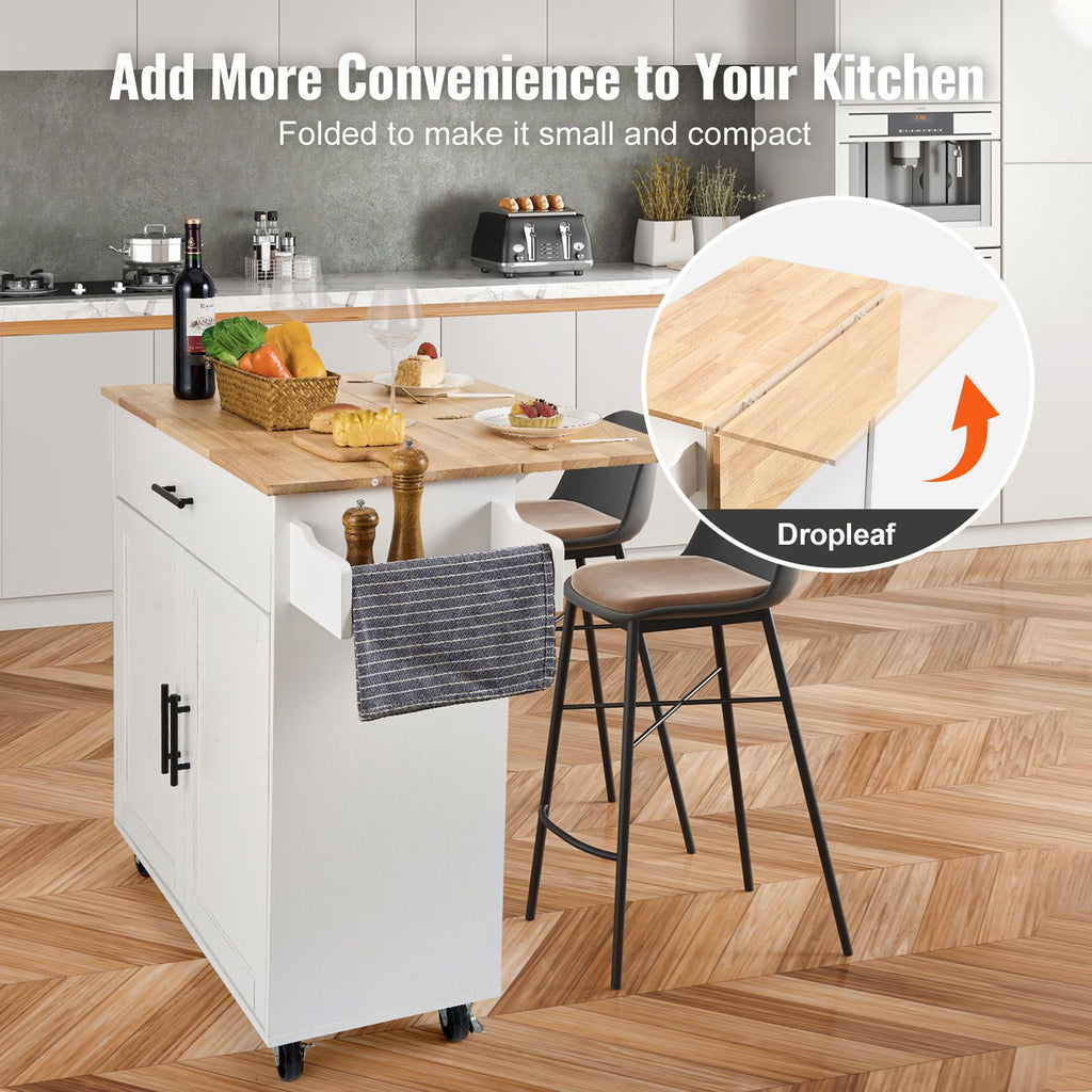 Mobile Kitchen Island with Drop Leaf and Storage Cabinet