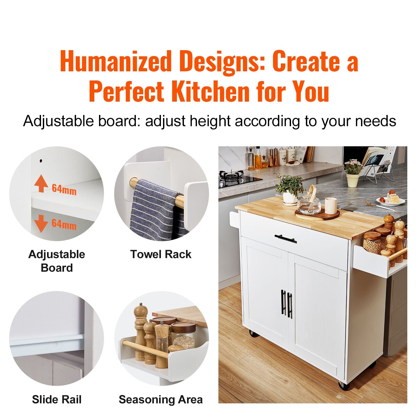 Mobile Kitchen Island with Drop Leaf and Storage Cabinet