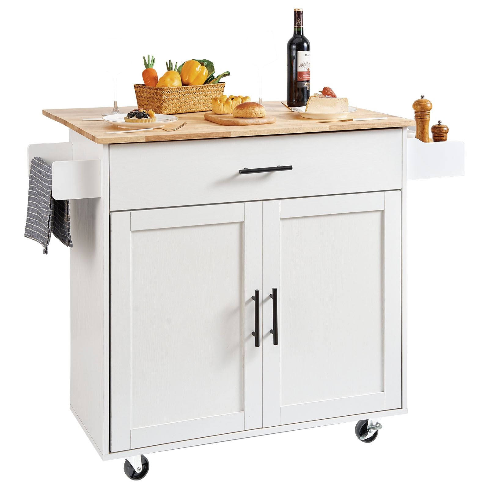 Mobile Kitchen Island with Drop Leaf and Storage Cabinet