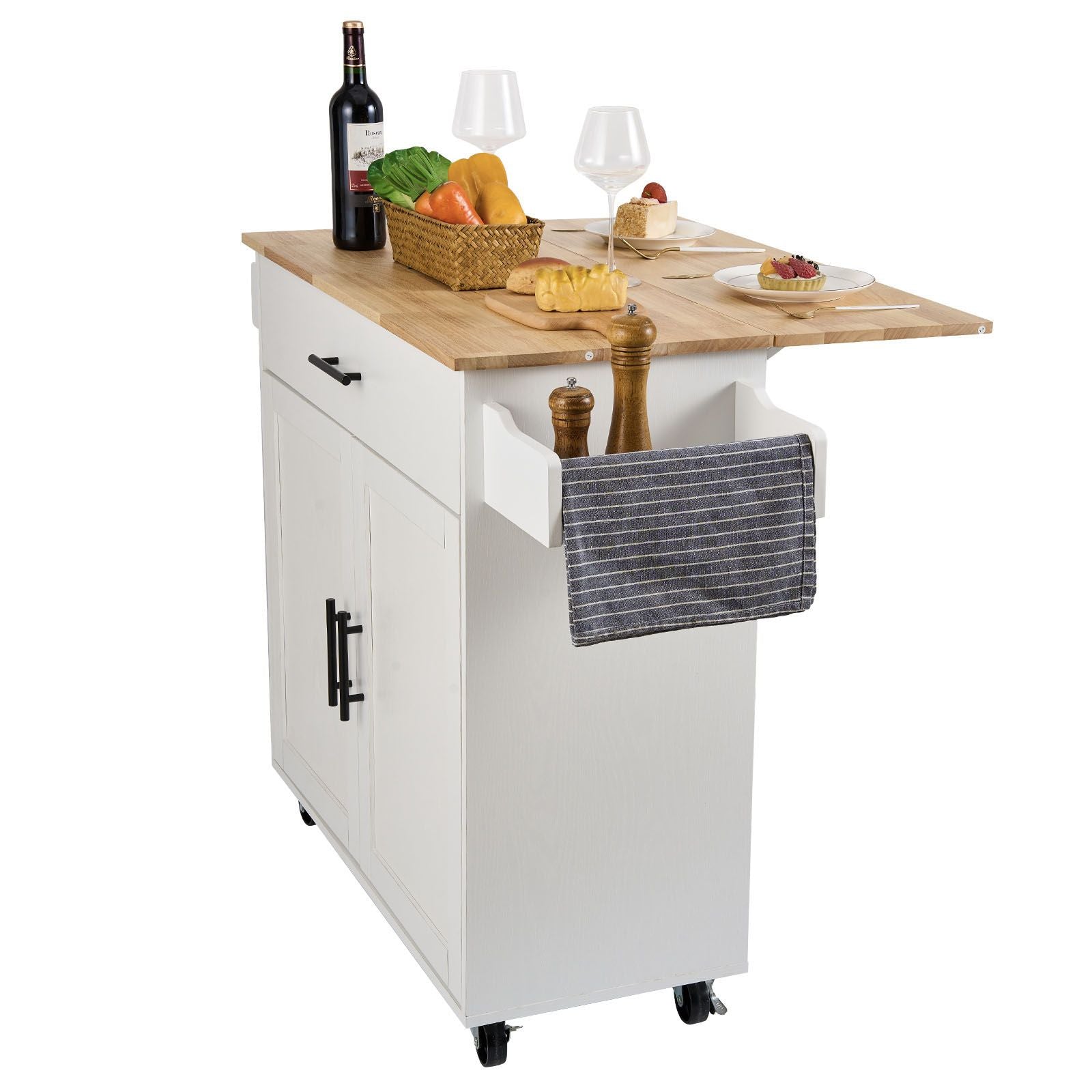 Mobile Kitchen Island with Drop Leaf and Storage Cabinet