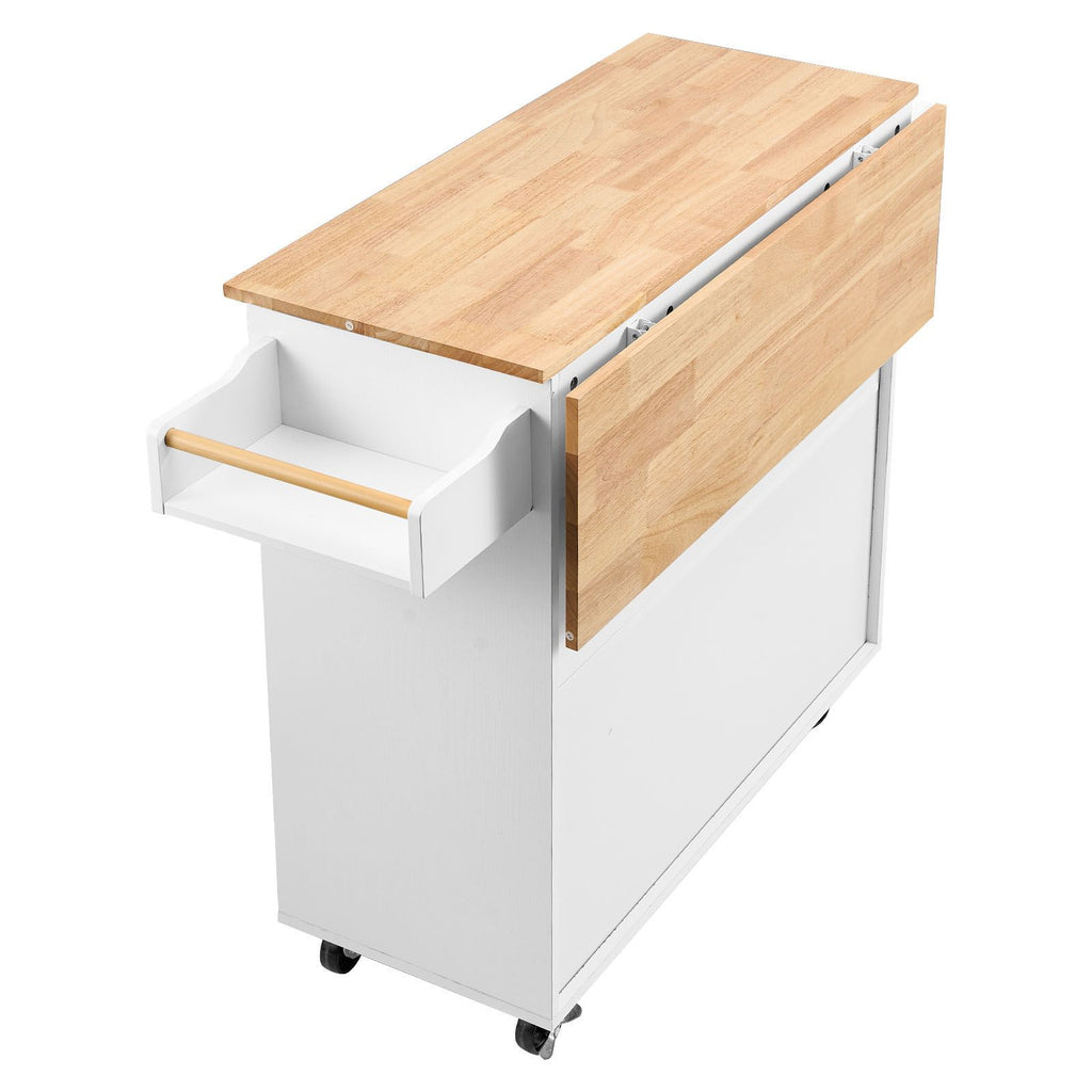 Mobile Kitchen Island with Drop Leaf and Storage Cabinet