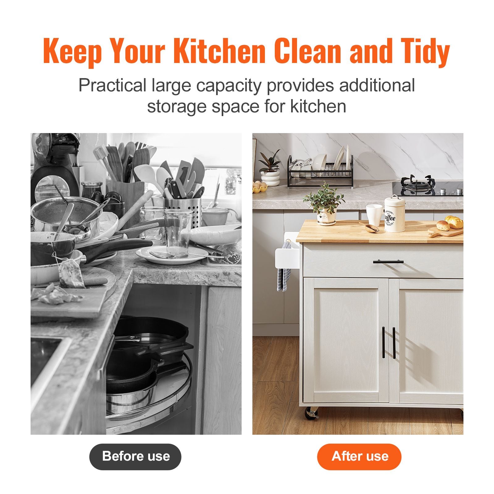 Mobile Kitchen Island with Drop Leaf and Storage Cabinet