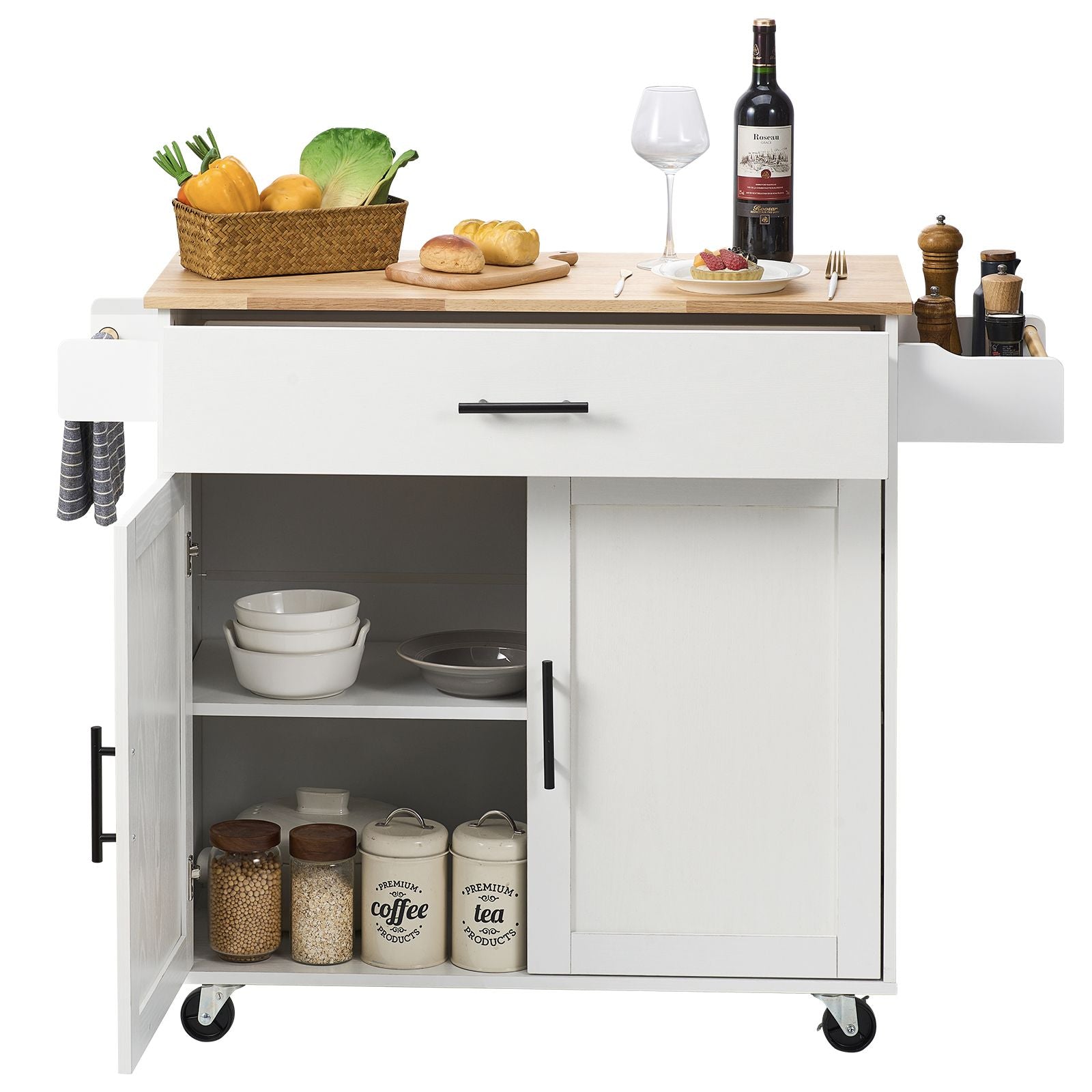 Mobile Kitchen Island with Drop Leaf and Storage Cabinet