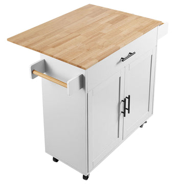 Mobile Kitchen Island with Drop Leaf and Storage Cabinet