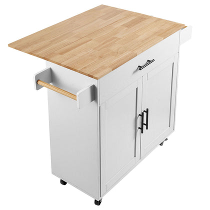 Mobile Kitchen Island with Drop Leaf and Storage Cabinet