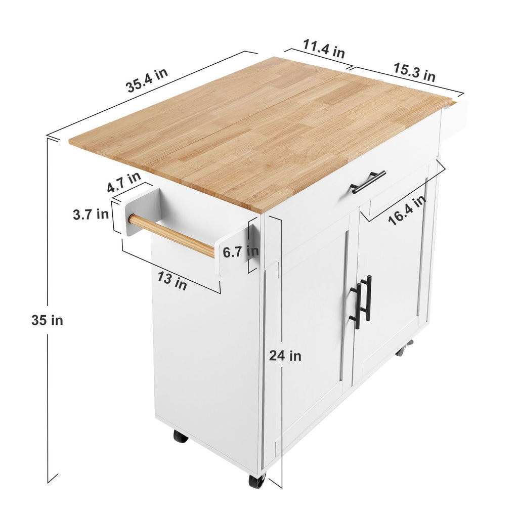 Mobile Kitchen Island with Drop Leaf and Storage Cabinet