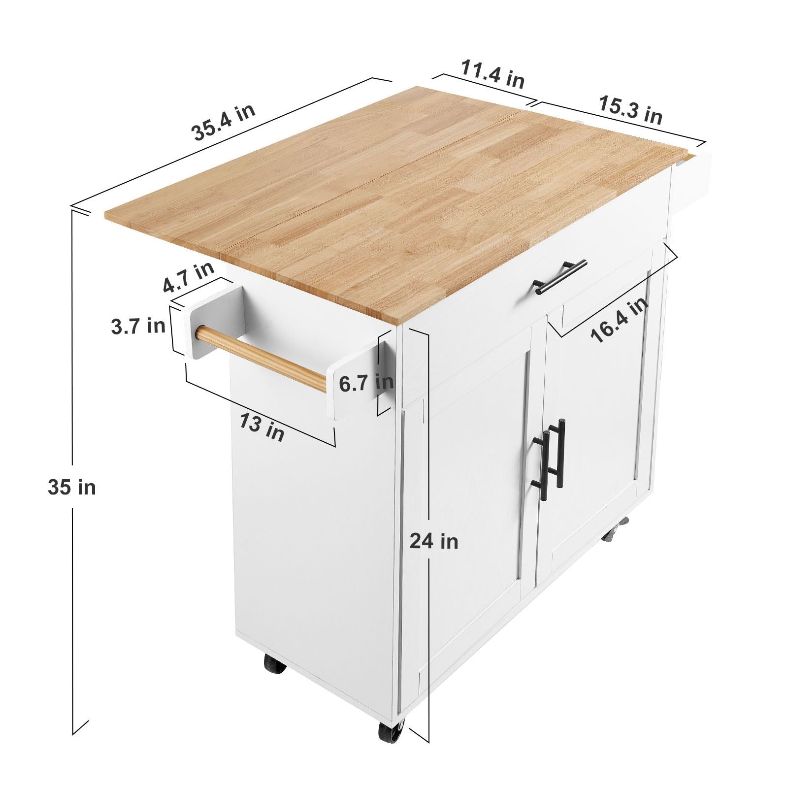 Mobile Kitchen Island with Drop Leaf and Storage Cabinet