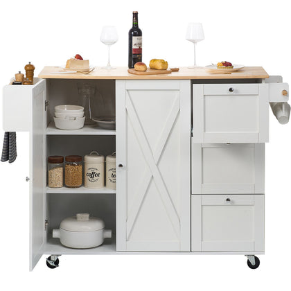 Kitchen Island Cart with Solid Wood Top and Drop Leaf