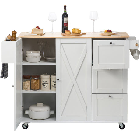 Kitchen Island Cart with Solid Wood Top and Drop Leaf