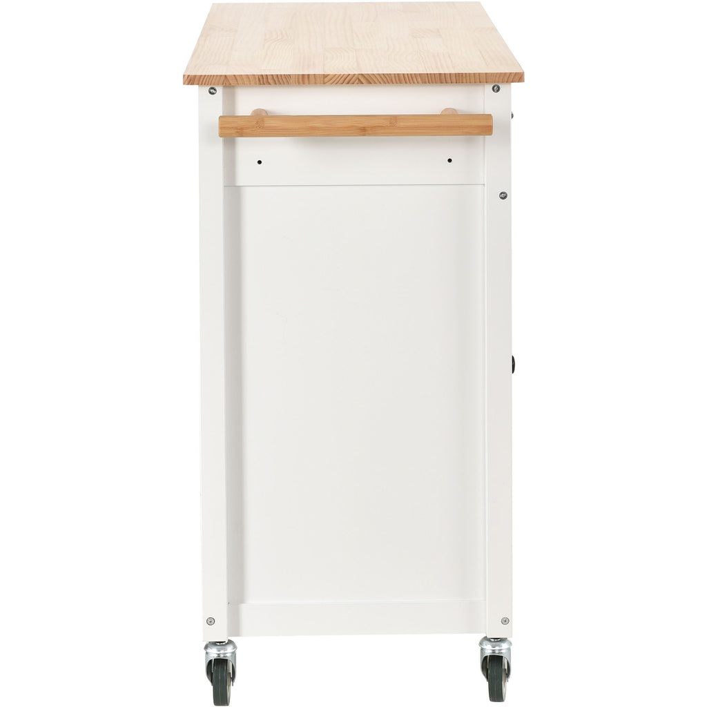 Large Kitchen Cart with 4-Door Cabinet, Drawers, and Spice Rack