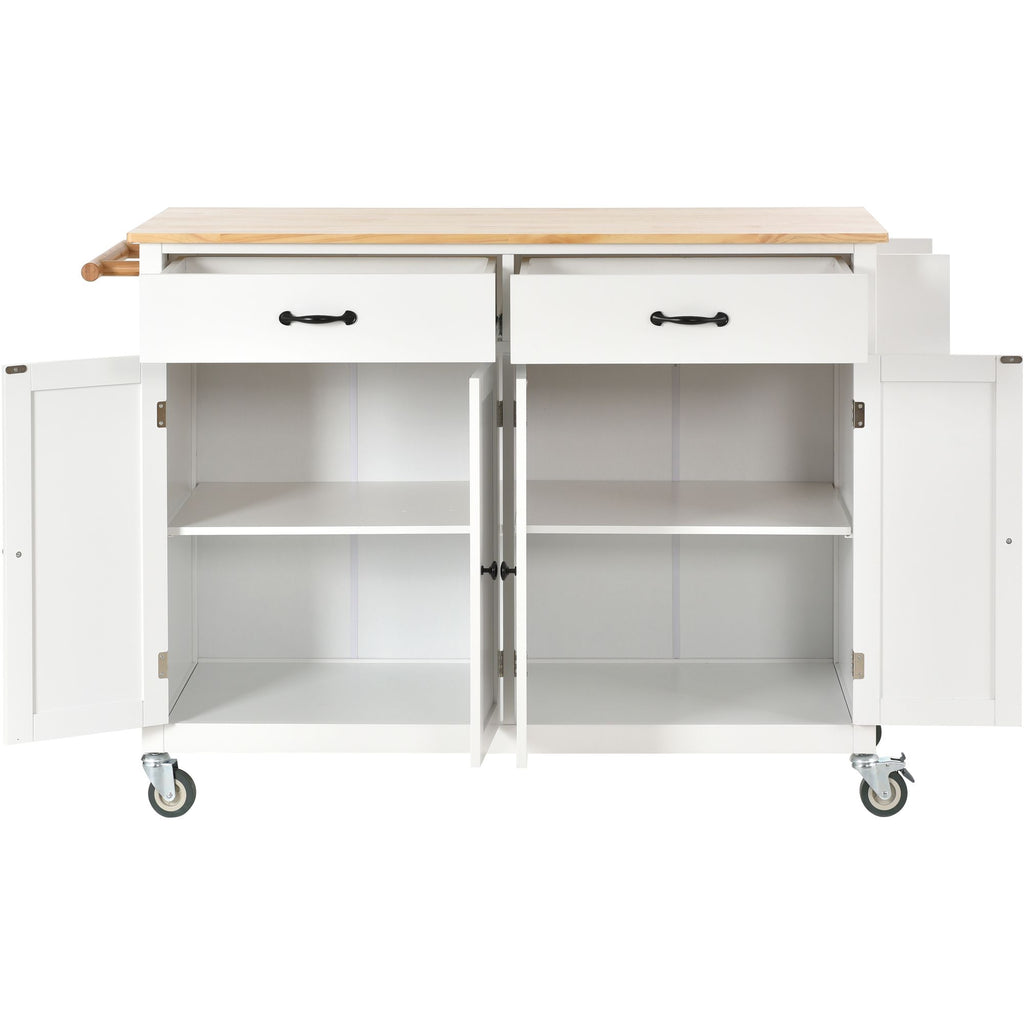 Large Kitchen Cart with 4-Door Cabinet, Drawers, and Spice Rack