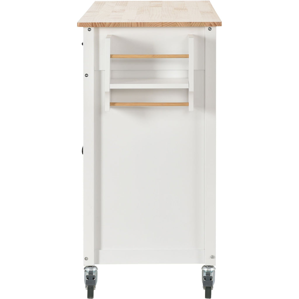 Large Kitchen Cart with 4-Door Cabinet, Drawers, and Spice Rack