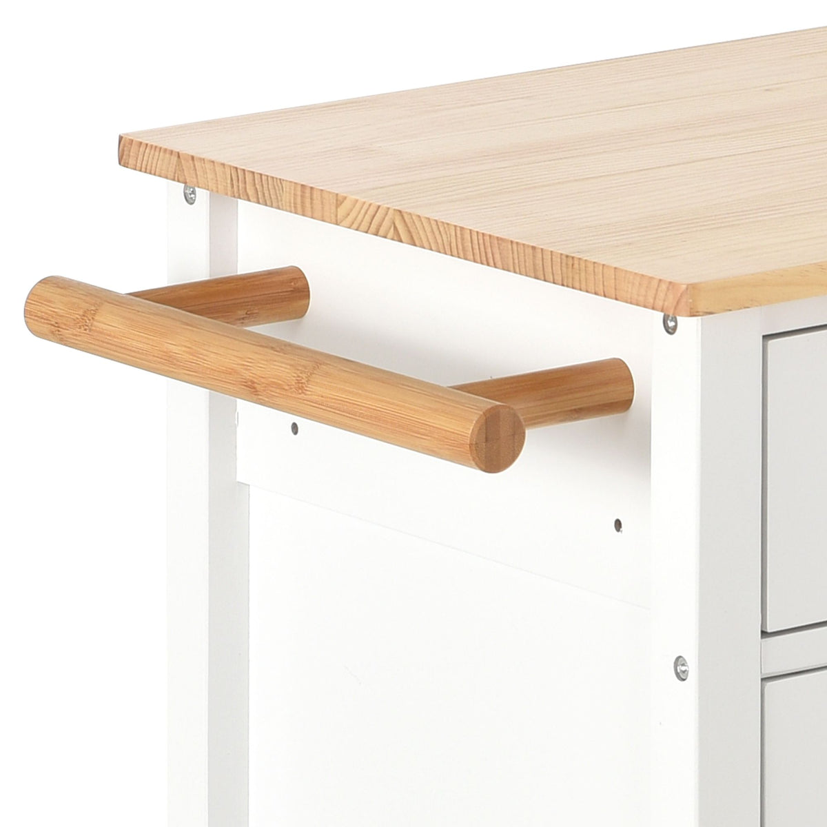 Large Kitchen Cart with 4-Door Cabinet, Drawers, and Spice Rack